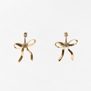 ✨ Zara Gold Bow Earrings with Crystal Center (4548/074/303)